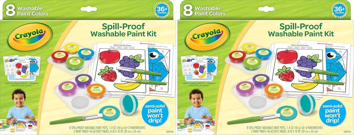 Crayola Spill Proof Paint Set (8ct), Washable Toddler Paint Kit, with Brushes, Pots, Activity Pages, Arts & Crafts Kit, Gift for Toddlers, Ages 3+ (Pack of 2)