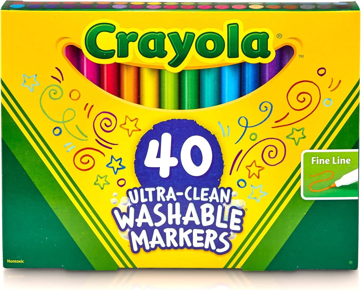 Crayola Ultra Clean Fine Line Washable Markers (40ct), Colored Markers for Kids, Fine Tip, Coloring Book Art Supplies, Gifts for Kids, Ages 3, 4, 5 (Pack of 10)