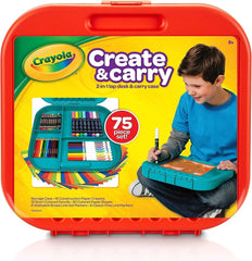 Crayola Create 'N Carry Travel Art Set for Kids (75pcs), 2-in-1 Lap Desk & Carrying Case, Essential Art Supplies Kit, Spring Crafting, Gift for Kids